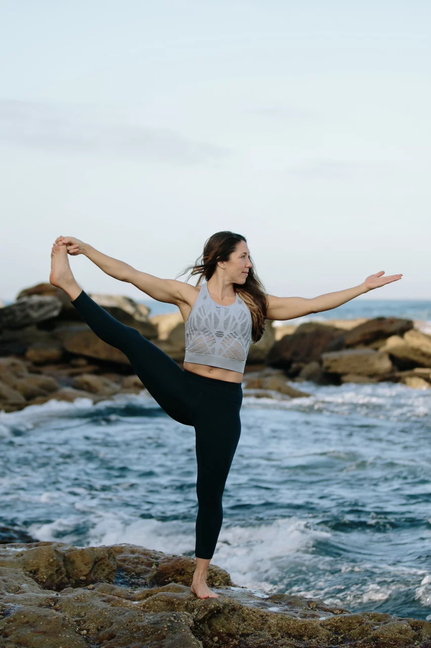 Kat Clayton Yoga Balancing Pose Hand to Big Toe Open Hip